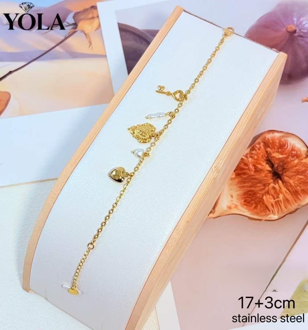 Wholesaler YOLA BIJOUX - STEEL BRACELET WITH SMALL DECORATIONS AND PEARL