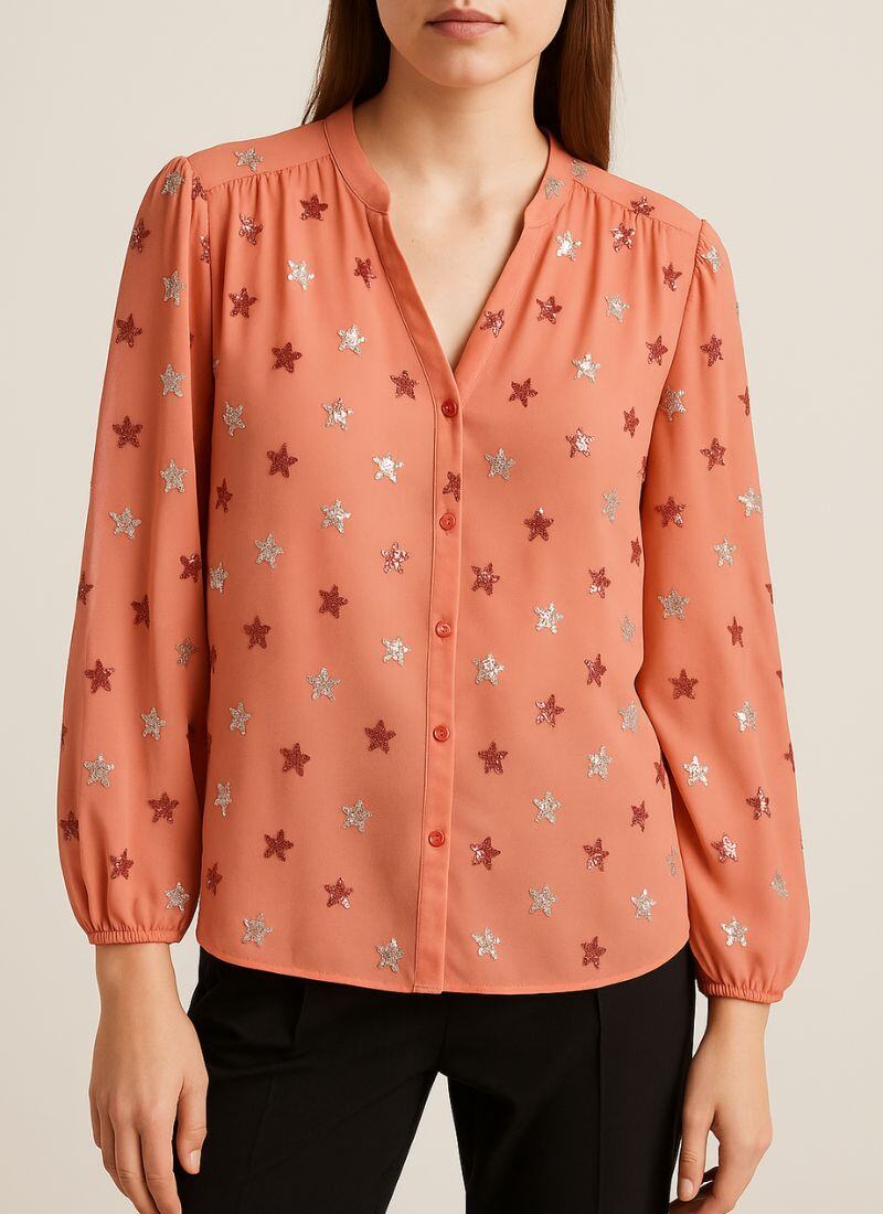 Wholesaler You Udress Size+ - Sheer blouse with 3/4 sleeves and sequin stars