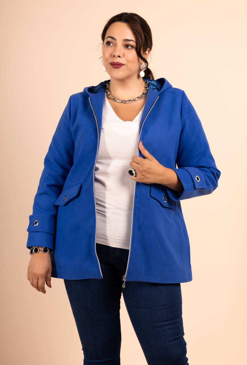 Grossiste You Udress Size+ - Caban court royal  zip avec capuche