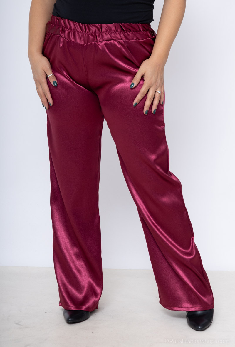 Wholesaler You Udress Size+ - Pantalon bordeaux taille haute en satin