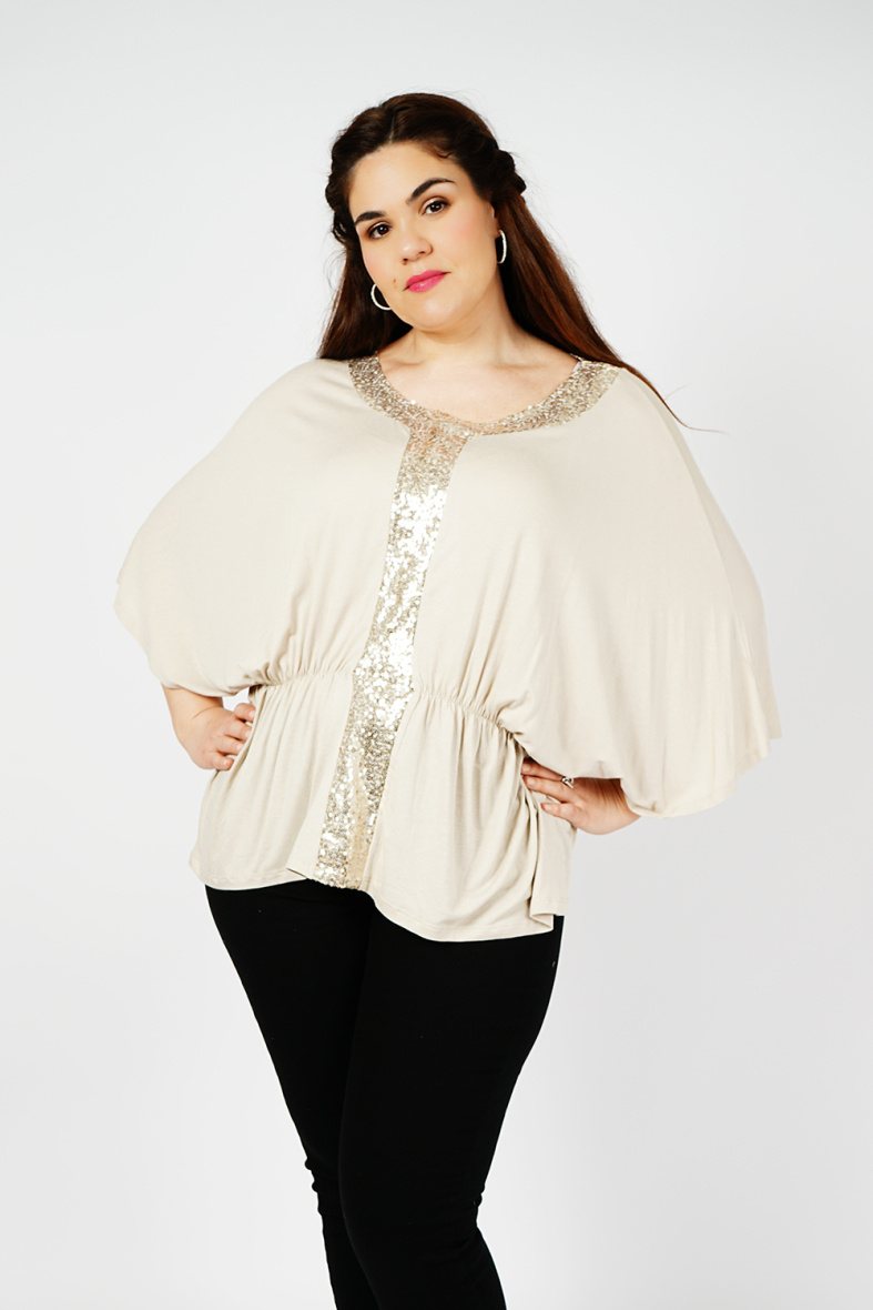 Grossista You Udress Size+ - TOP BEIGE COUPE CHAUVE-SOURIS