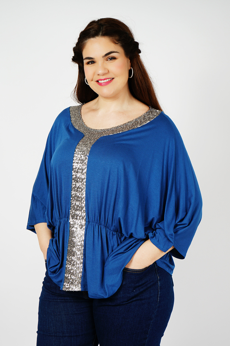 Grossista You Udress Size+ - TOP COUPE INDACO DI PIPISTRELLO