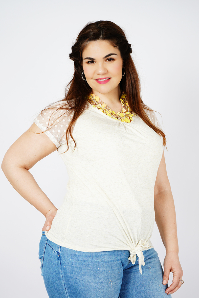 Grossista You Udress Size+ - TOP BEIGE CON MANICHE IN PIZZO