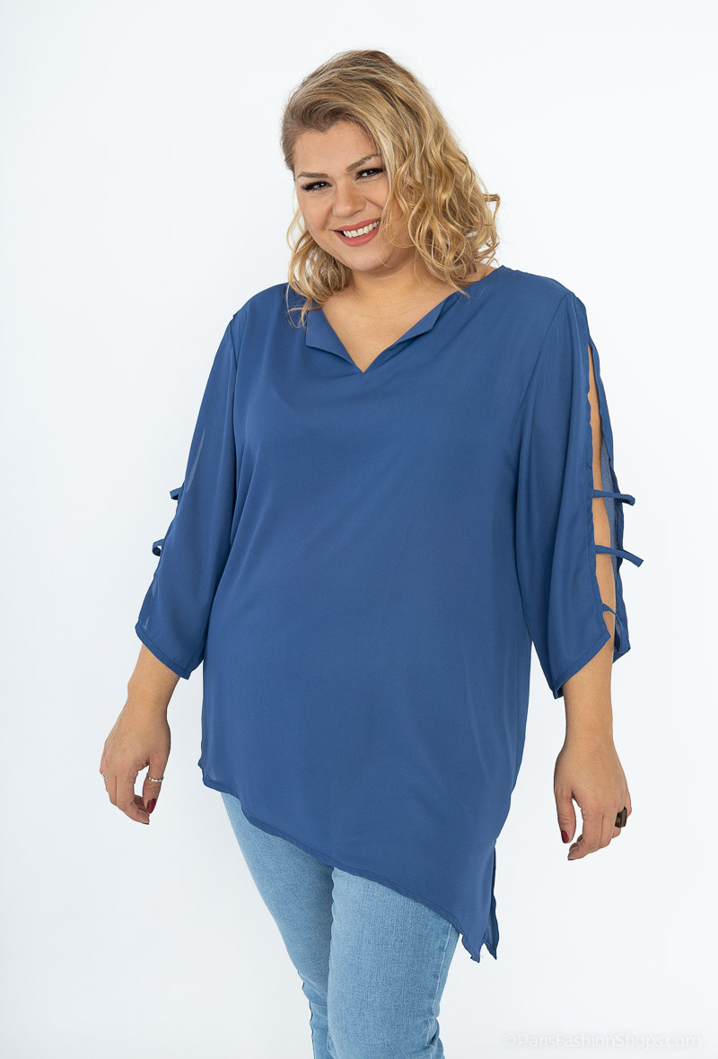 Wholesaler You Udress Size+ - Tunique coupe asymétrique uni  Bleu Roi