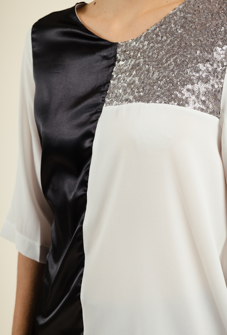 Wholesaler You Udress Size+ - TUNIQUE BLANC NOIR  COLOR BLOCK SEQUINS
