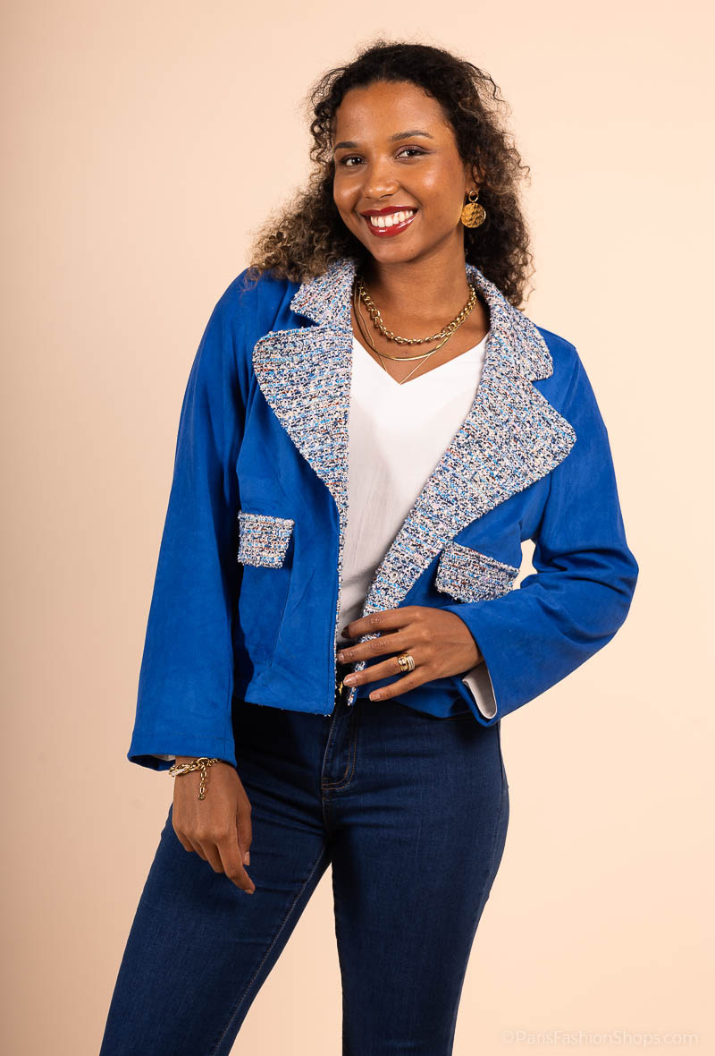 Grossiste You Udress Size+ - Veste ouverte en suédine et tweed