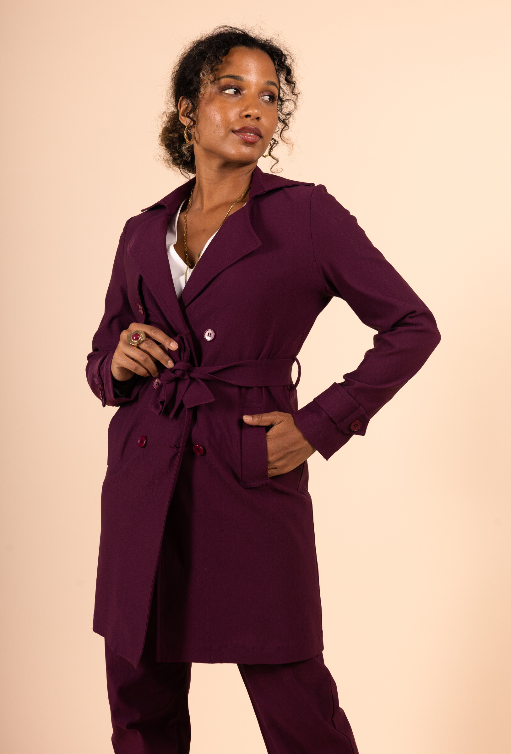 Grossiste You Udress Size+ - Trench aubergine stretch
