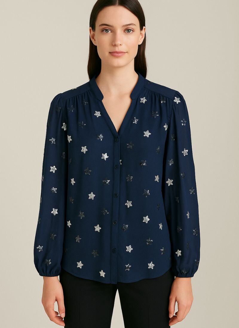 Wholesaler YOU UDRESS - Sheer blouse with 3/4 sleeves and sequin stars