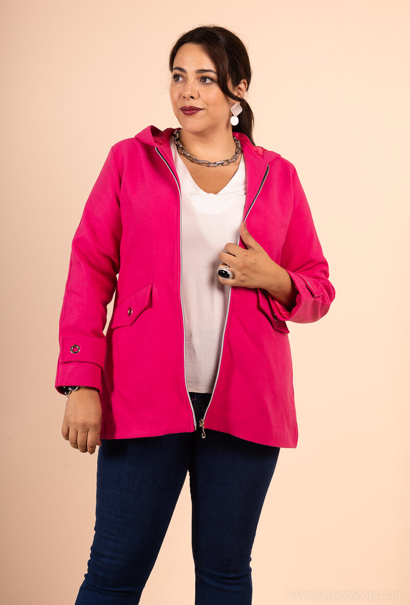 Grossiste YOU UDRESS - Caban court fuschia zip avec capuche