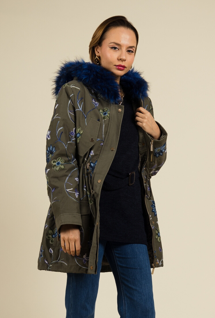 Grossiste YOU UDRESS - Parka kaki avec capuche à fausse fourrure bleu