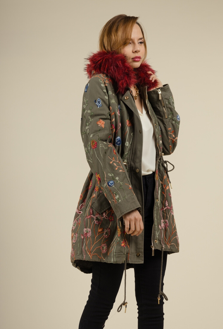 Wholesaler YOU UDRESS - Khaki parka with burgundy faux fur hood