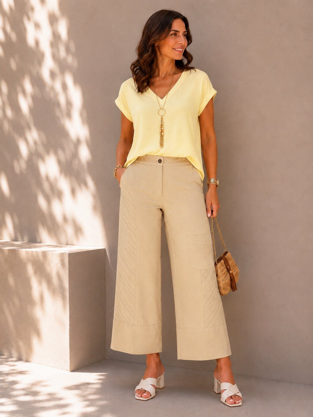 Grossiste YOU UDRESS - Pantalon large femme à détails rayés – Coupe 7/8 moderne