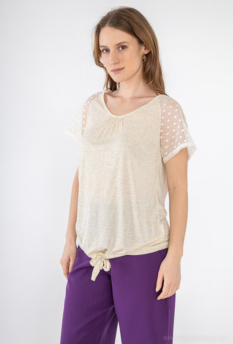 Mayorista YOU UDRESS - TOP BEIGE MANGAS DE ENCAJE