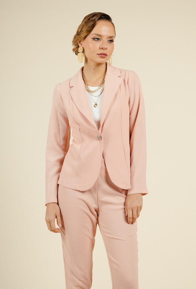 Grossiste YOU UDRESS - Veste de Tailleur rose Légère en Crêpe avec Épaulettes