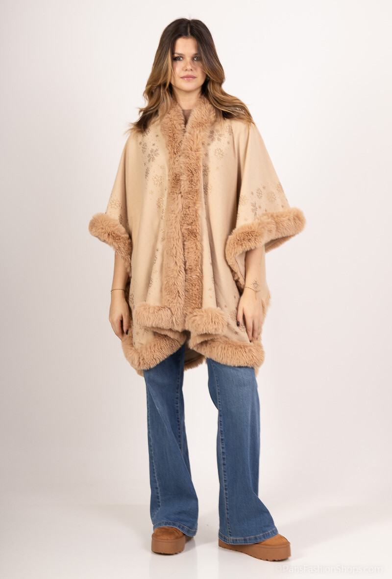 Wholesaler Yu&Me - Snowflake print and faux fur cape