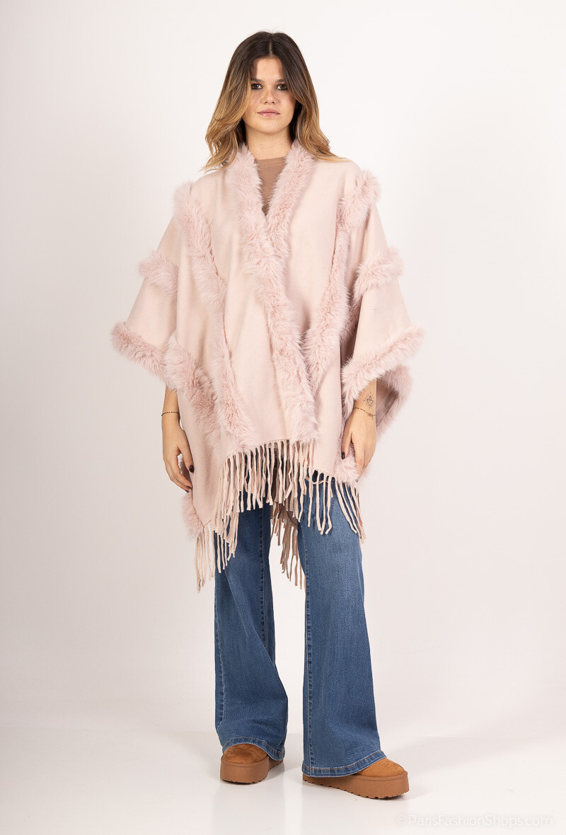 Wholesaler Yu&Me - Faux fur cape with fringes
