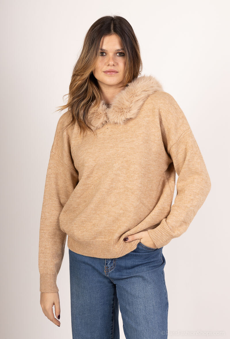Wholesaler Yu&Me - Hooded sweater with fur