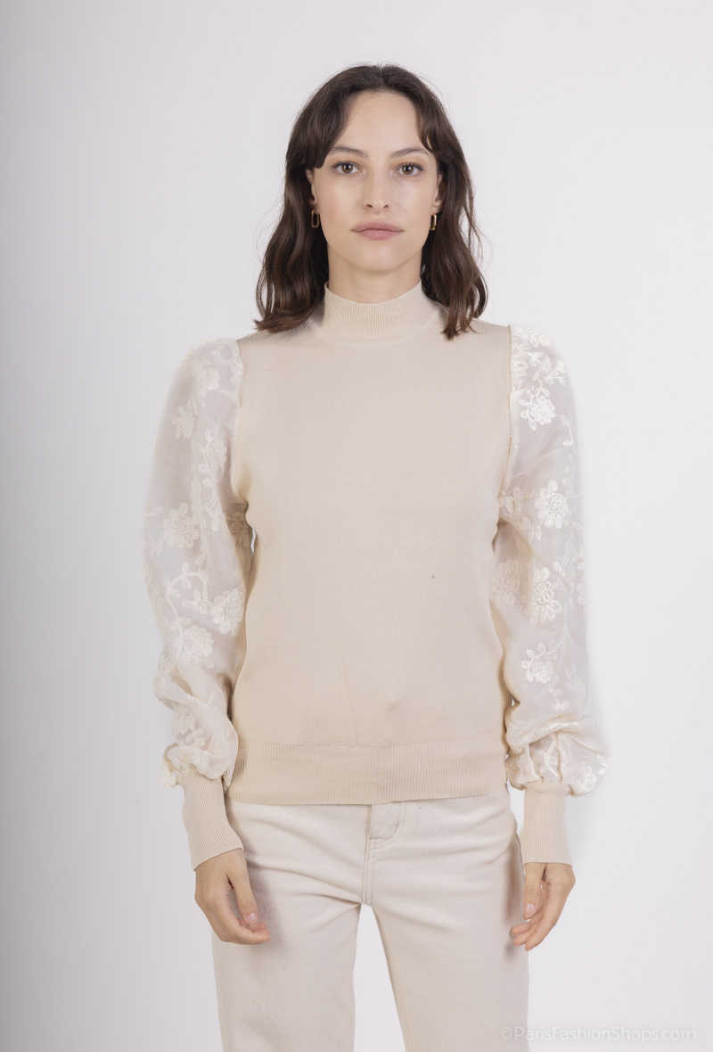 Wholesaler Yu&Me - Sweater with lace sleeves