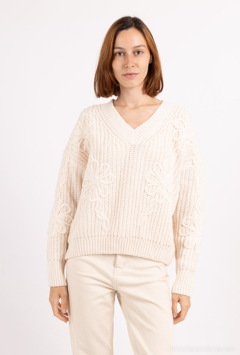Wholesaler Yu&Me - Chunky knit sweater with floral embroidery