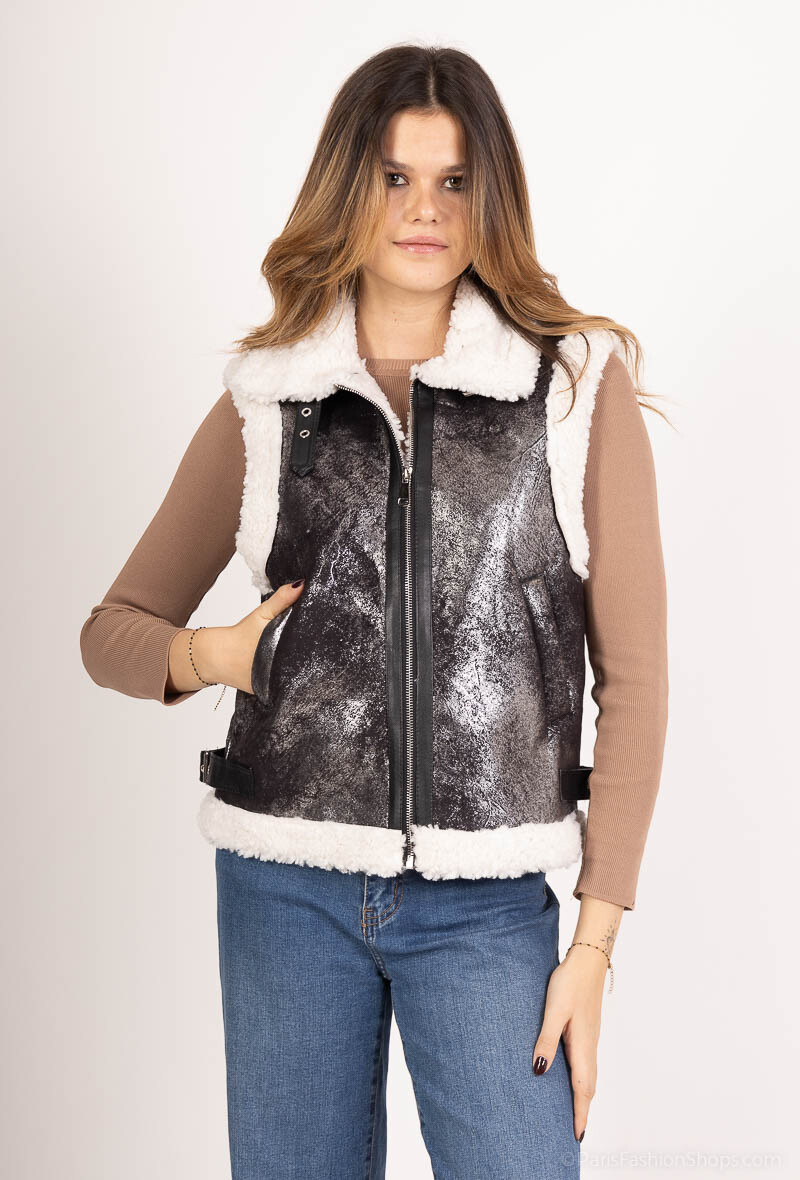 Wholesaler Yu&Me - Faux leather sleeveless jacket