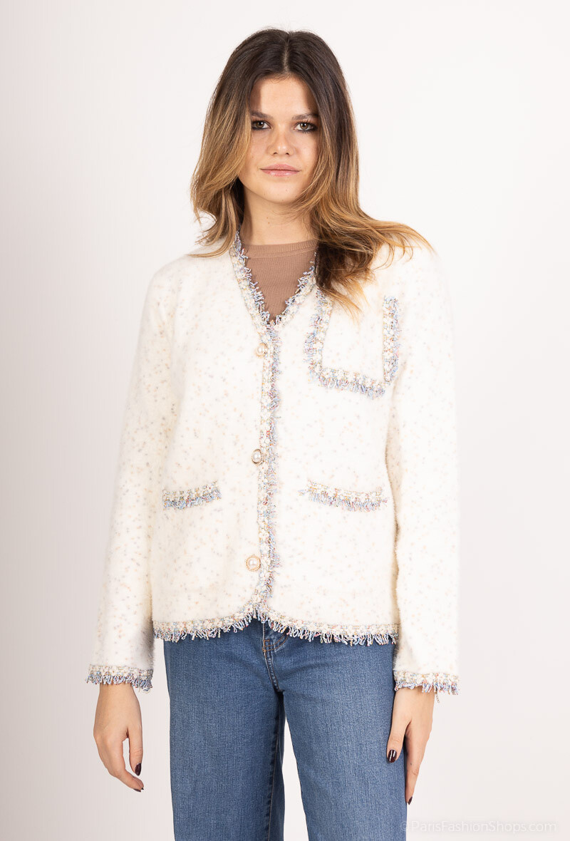 Wholesaler Yu&Me - Textured cardigan jacket with braided trims
