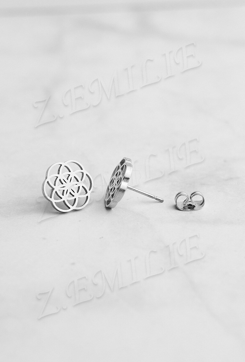 Grossiste Z. Emilie - Boucle d'oreille acier fleur de vie