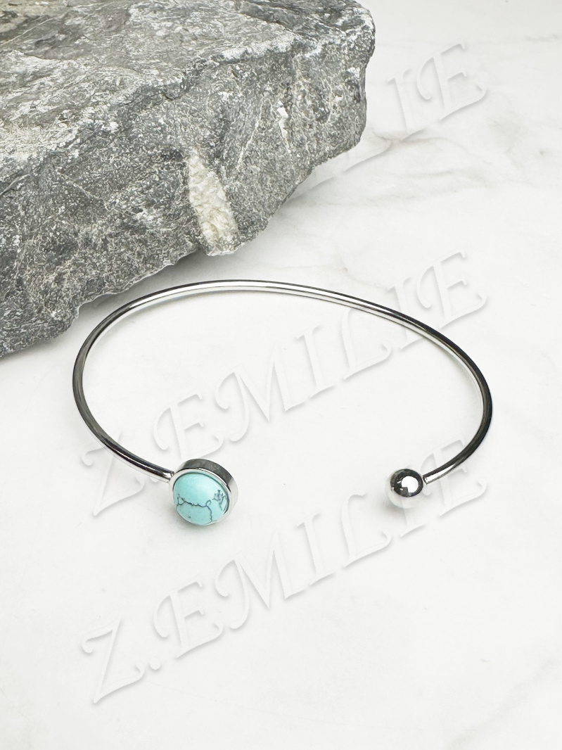 Mayorista Z. Emilie - Brazalete de acero con piedra turquesa