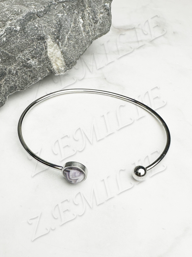 Mayorista Z. Emilie - Brazalete de acero con piedra amatista