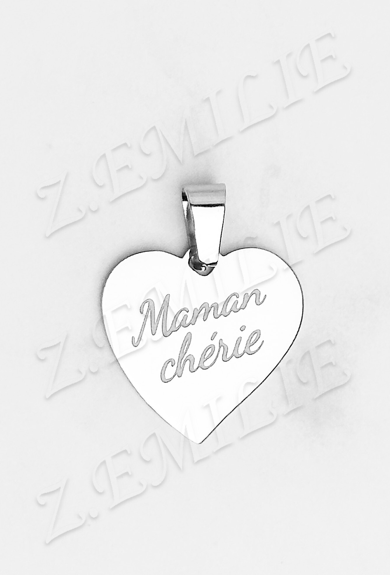 Grossiste Z. Emilie - Pendentif acier cœur message Maman chérie