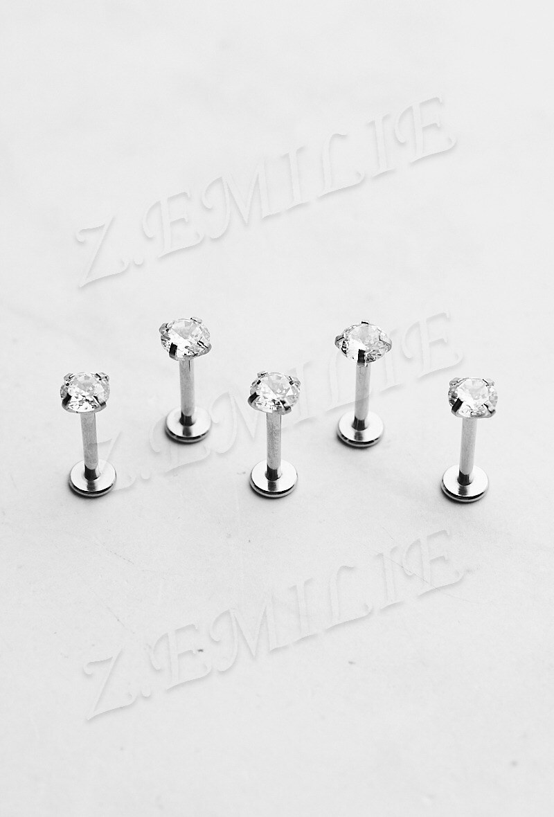 Grossiste Z. Emilie - Piercing labret zirconium rond 1.2x8x4mm