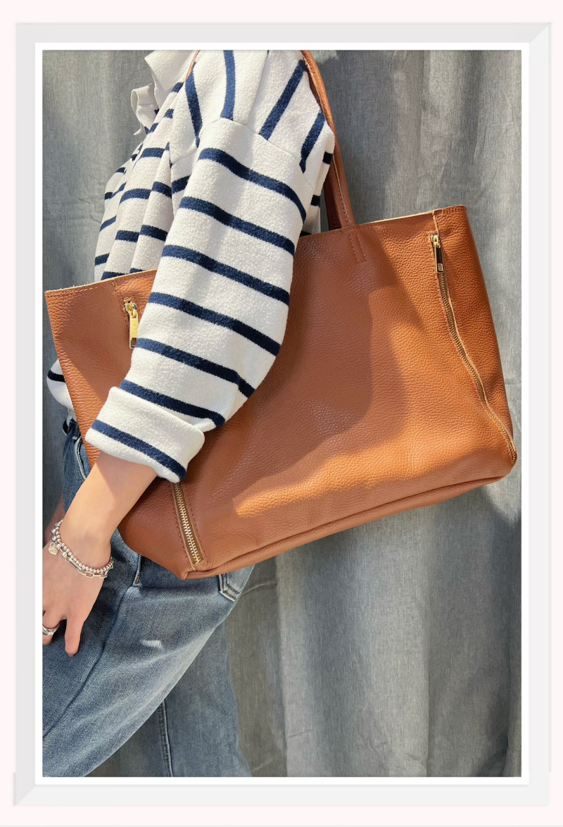 Wholesaler Z & Z - Doulbure sand simple grained leather tote bag