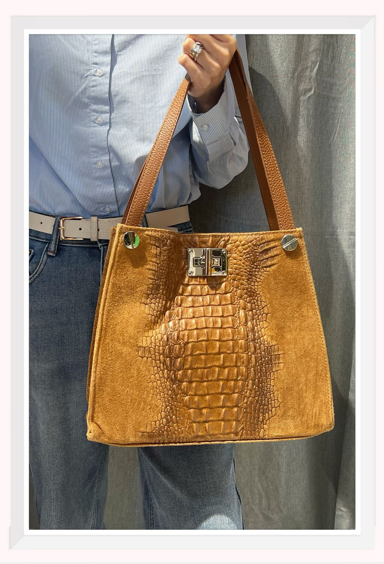 Wholesaler Z & Z - Crocodile print suede tote bag