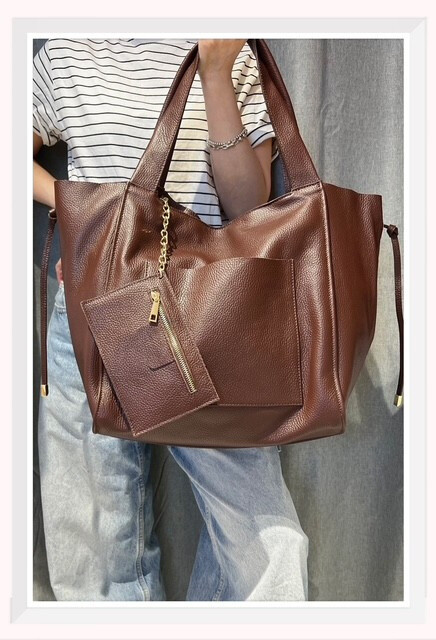 Grossista Z & Z - Borsa tote in pelle grana, modello semplice senza fodera