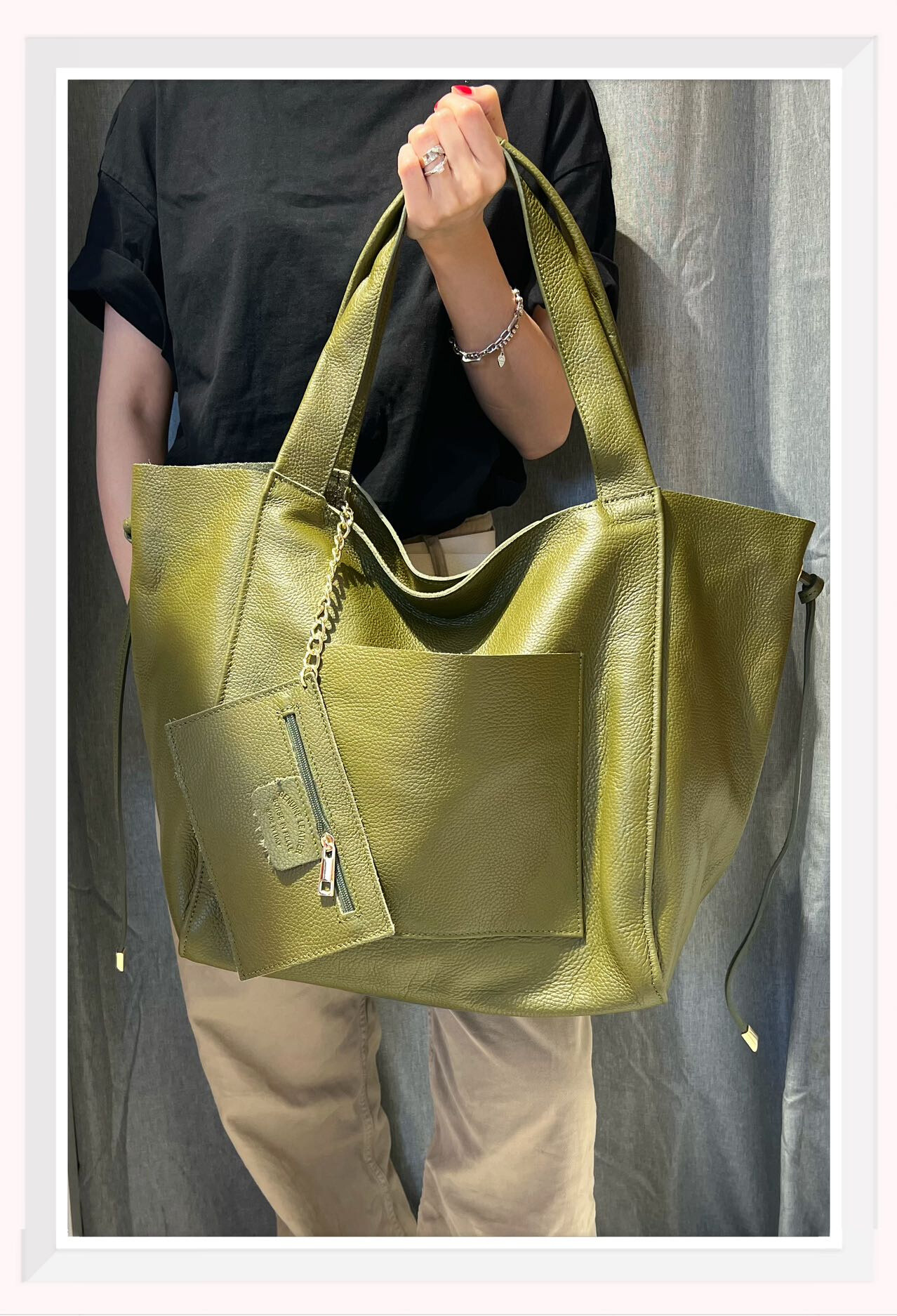 Grossista Z & Z - Borsa tote in pelle grana, modello semplice senza fodera