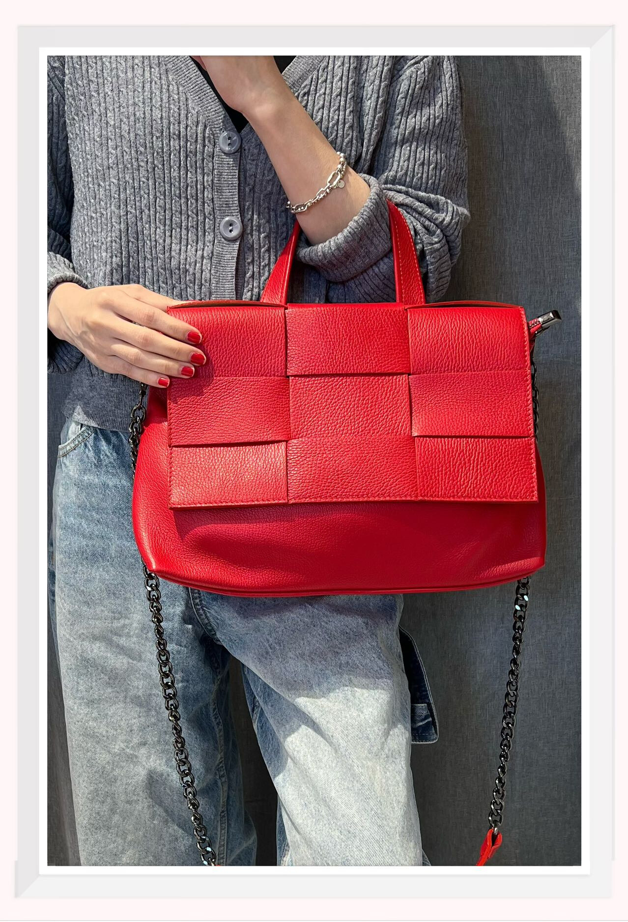 Grossiste Z & Z - Sac à main en cuir grainé tressé sur le rabat