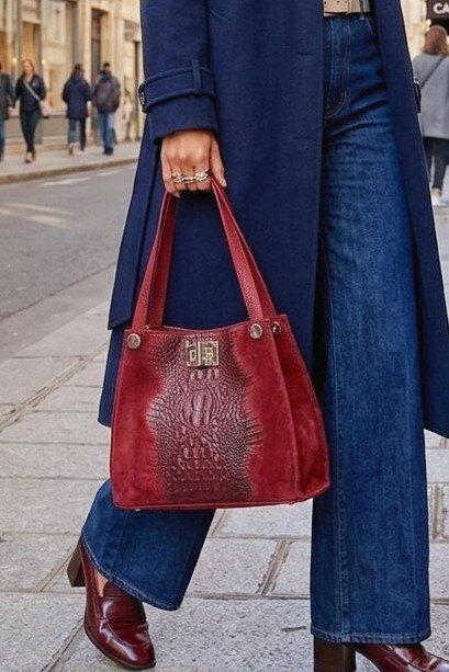 Großhändler Z & Z - Wildlederhandtasche mit Krokodilleder-Effekt