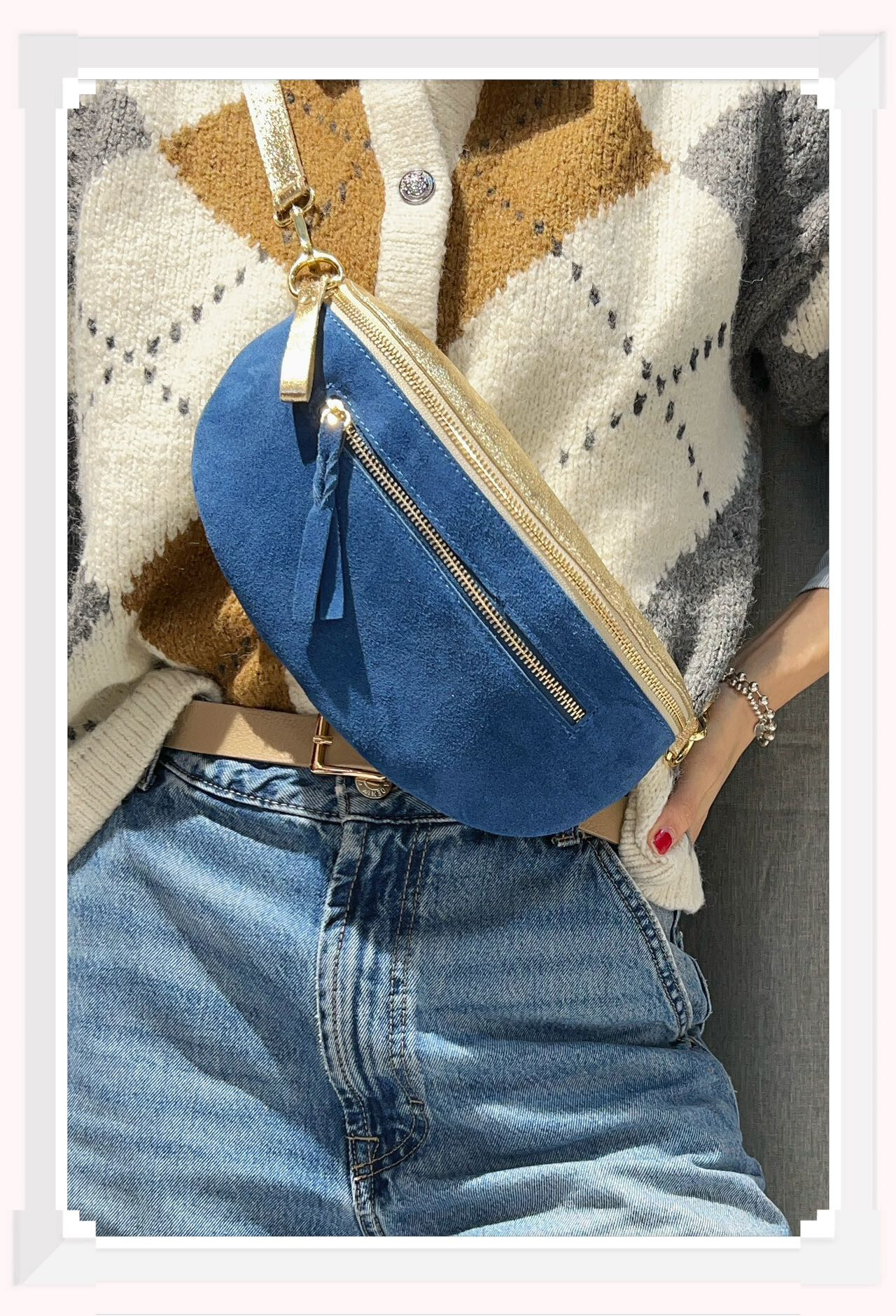 Wholesaler Z & Z - Irily leather banana bag and suede