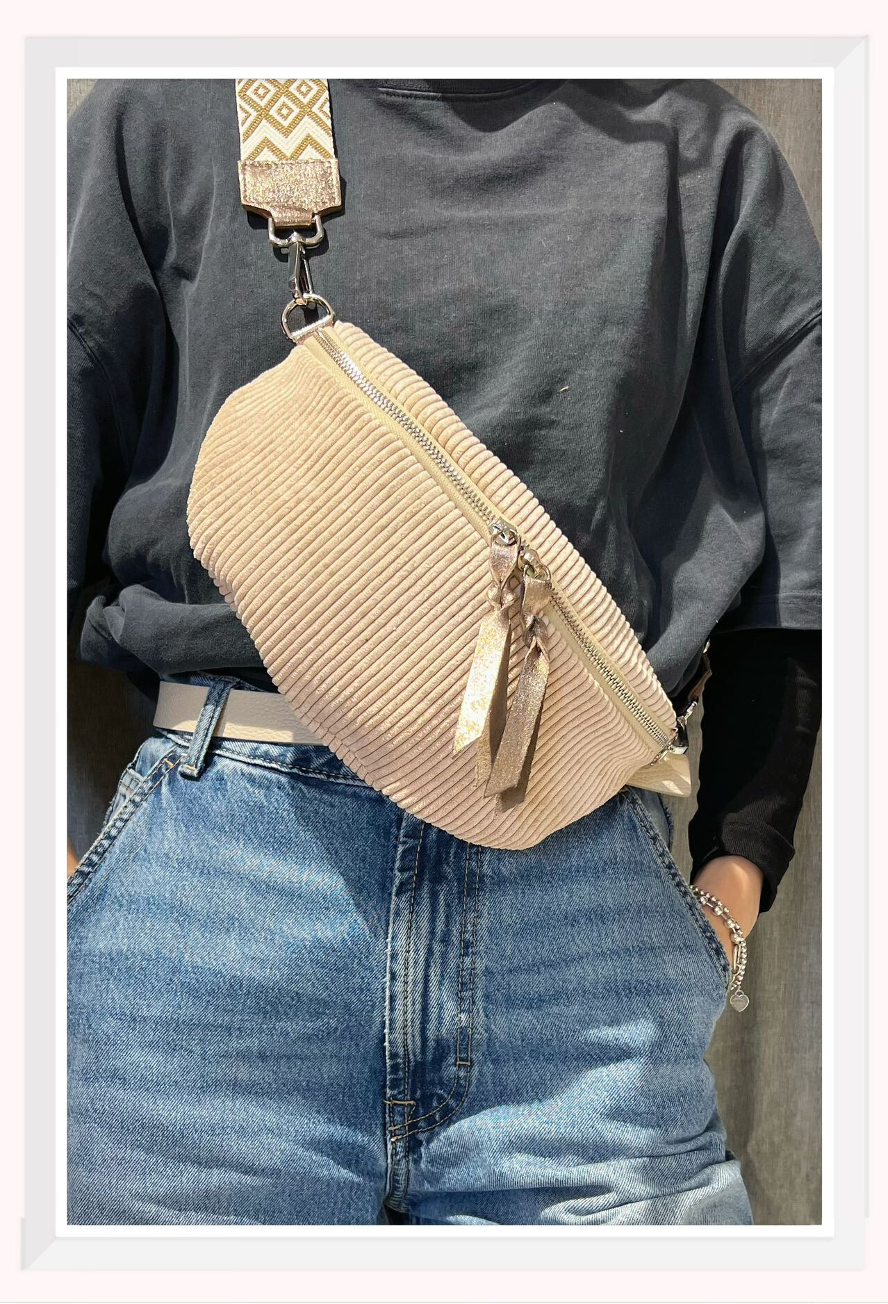 Grossiste Z & Z - Sac banane en velour bandoulière personalisé