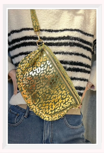 Wholesaler Z & Z - Iride leather banana bag leopard motif
