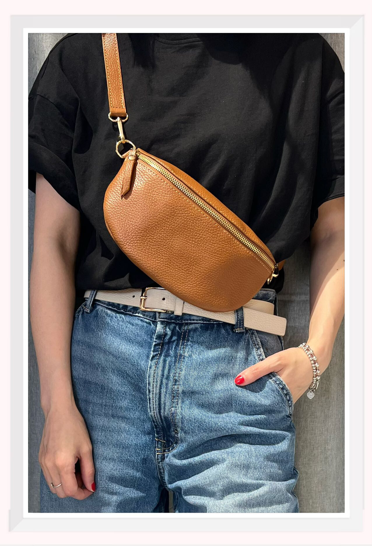 Großhändler Z & Z - Kleiner Formatbananenbeutel mit körnigem Leder