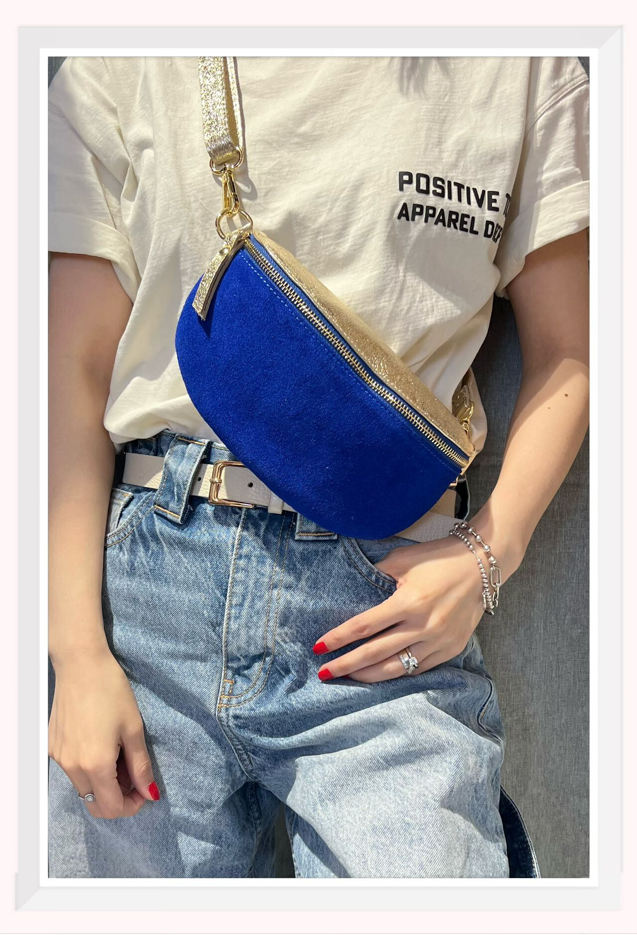 Grossiste Z & Z - Sac banane bi-matière daim et cuir irisé petit forat