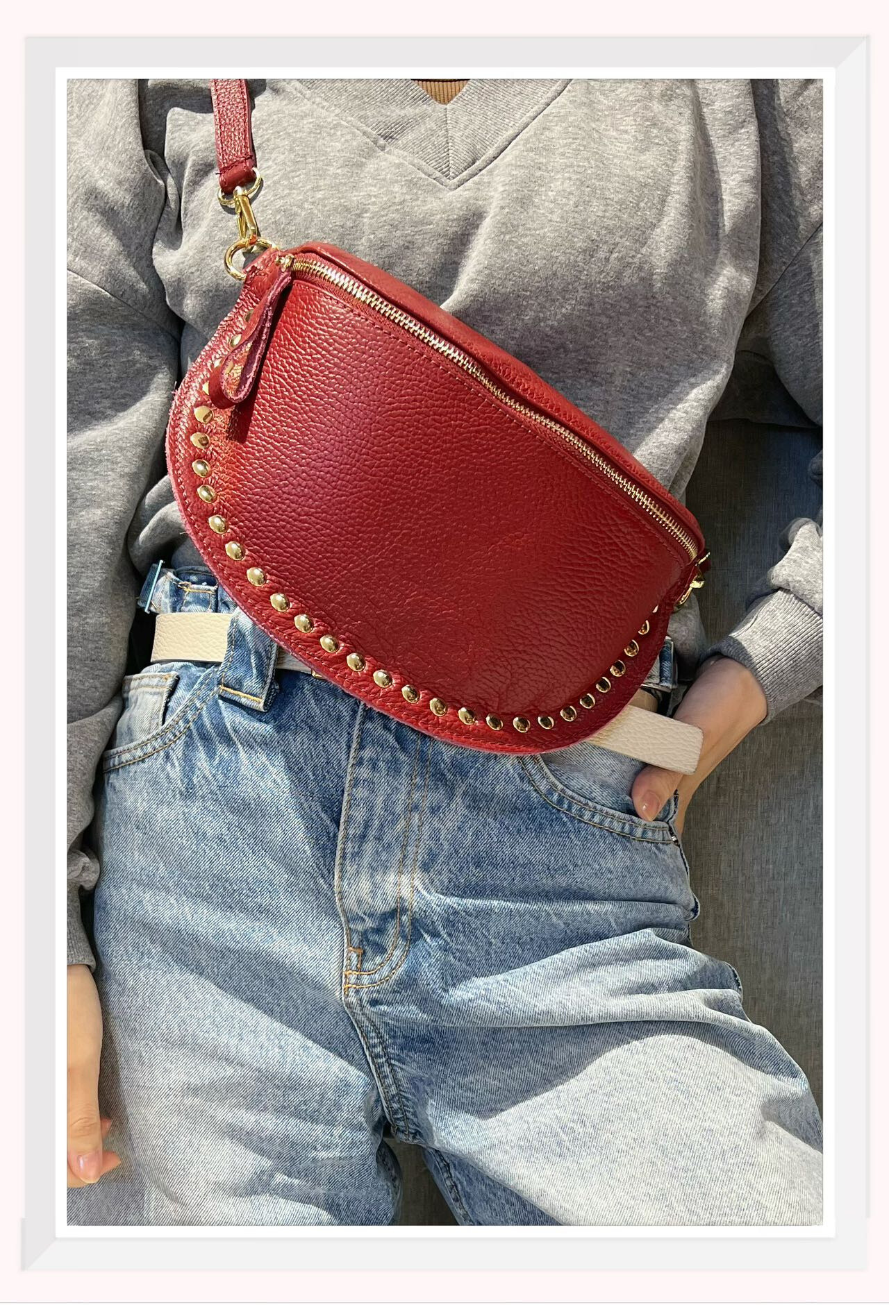 Grossista Z & Z - Banana Borsa in pelle a grana con borchie