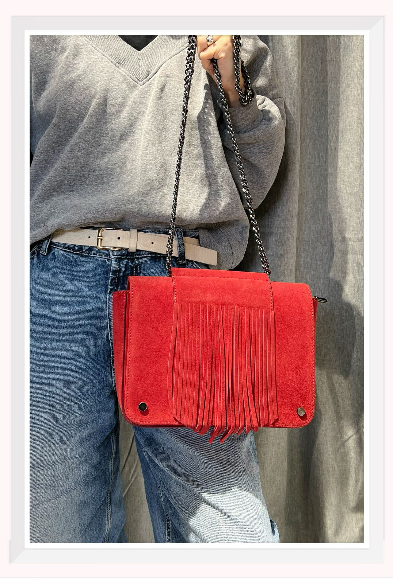 Mayorista Z & Z - Bolso bandolera de ante con detalle de flecos