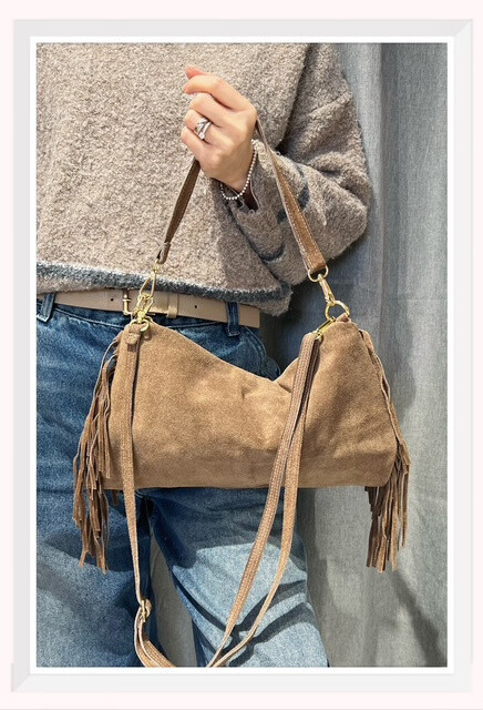 Großhändler Z & Z - Wildleder-Schultertasche mit Fransen an den Seiten