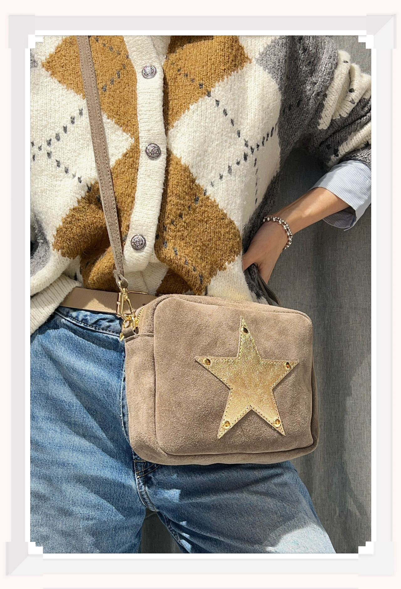 Großhändler Z & Z - Stern-Wildleder-Schultertasche