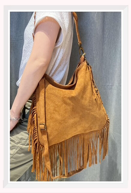 Großhändler Z & Z - Wildleder-Fransen-Schultertasche