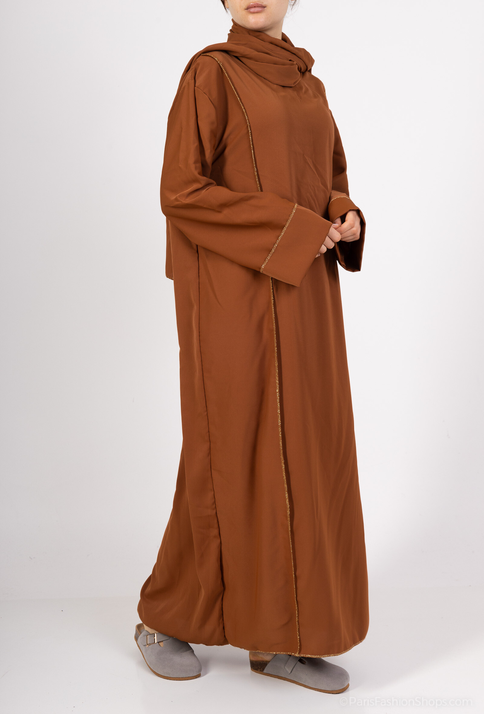 Wholesaler ZABULON 3 - Abaya with integrated veil with medina silk dourure