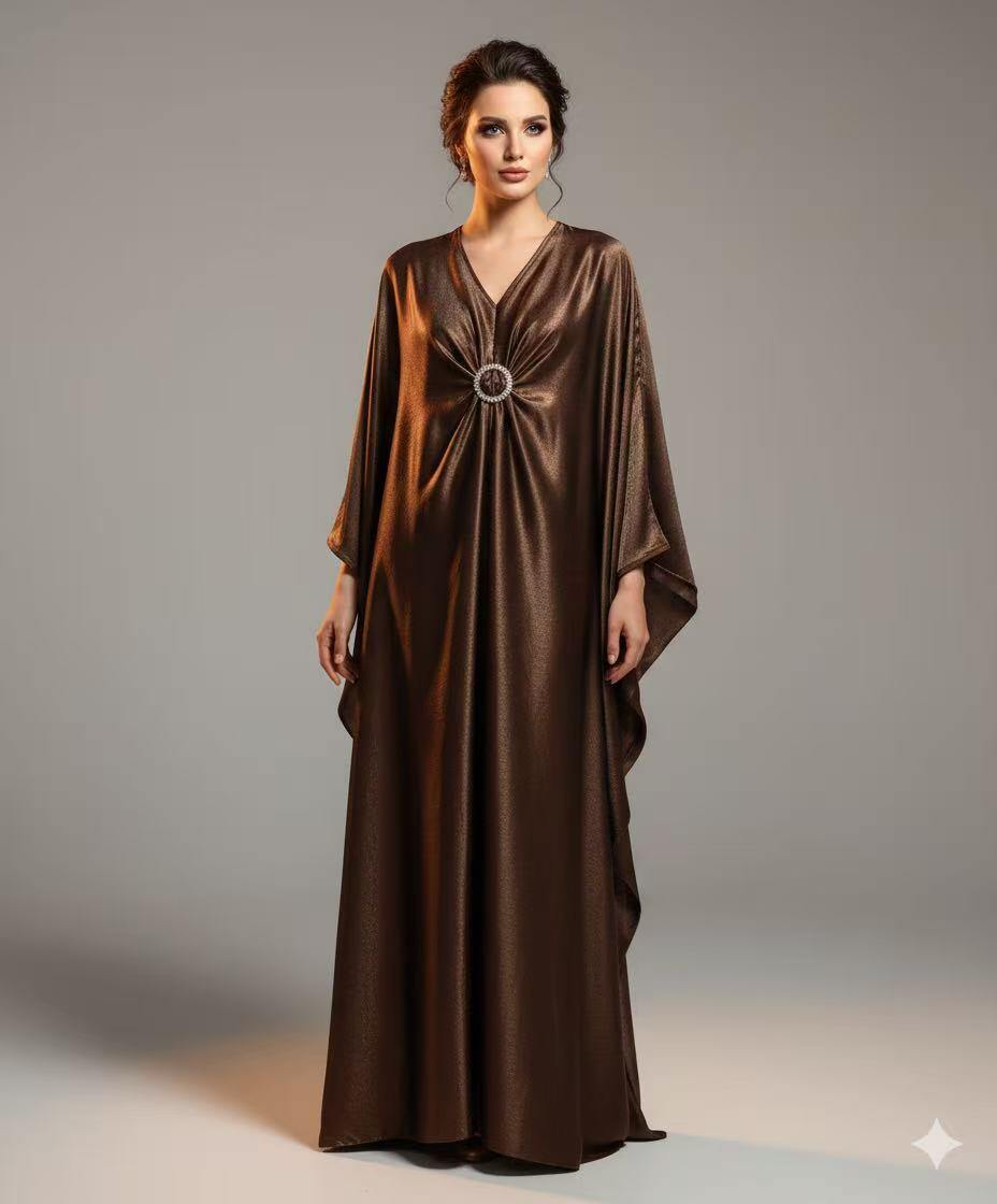 Grossiste ZABULON 3 - Abaya satiné coupe papillon strass rond perles