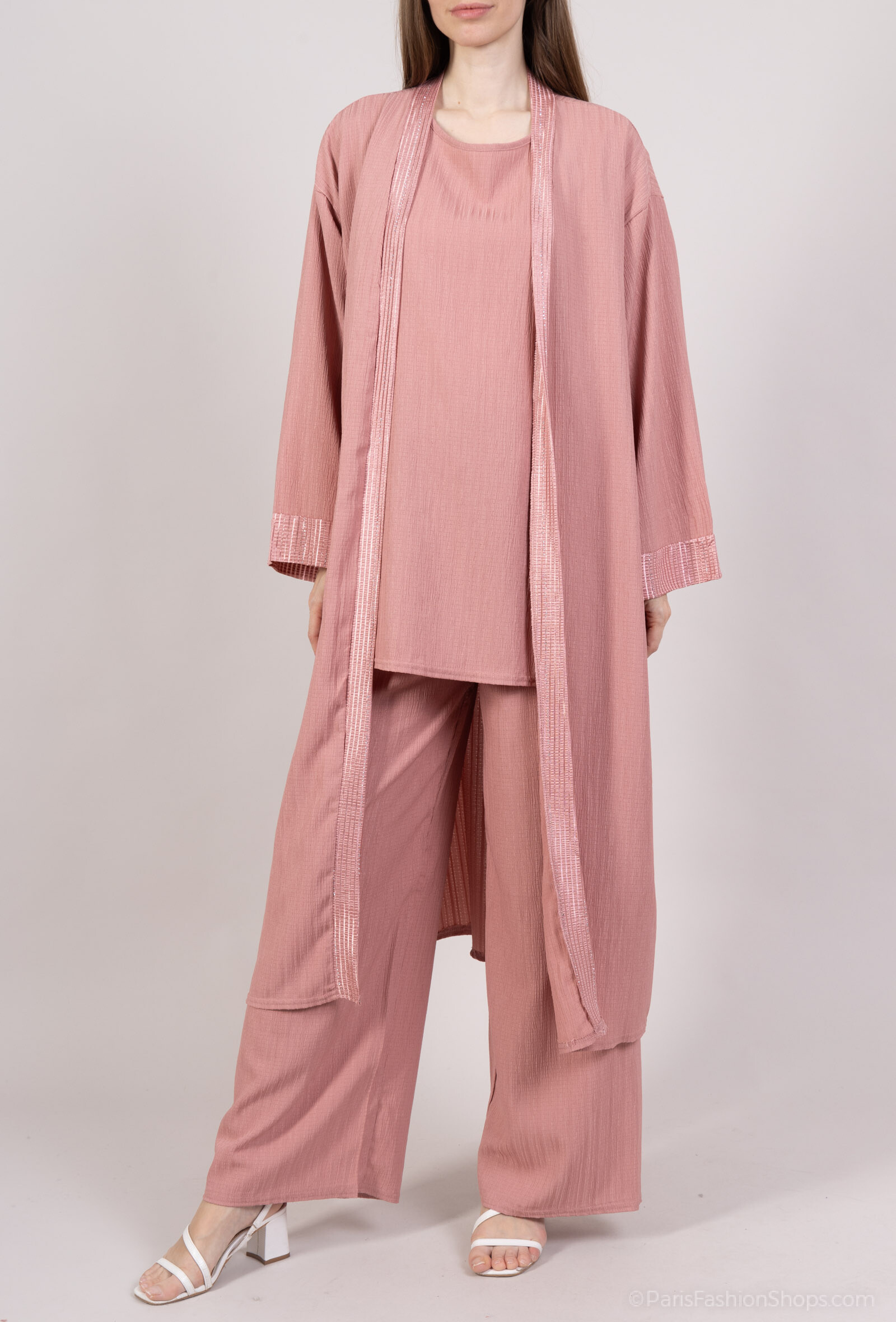 Grossiste ZABULON 3 - Ensemble tunique kimono pantalon crêpe + strass