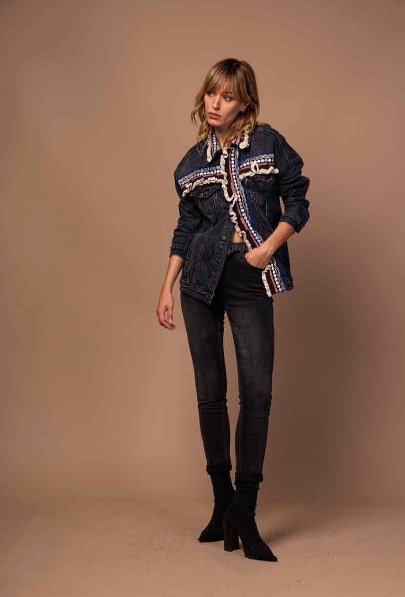 Grossiste Zac & Zoé - Veste en jean avec broderie coupe ample